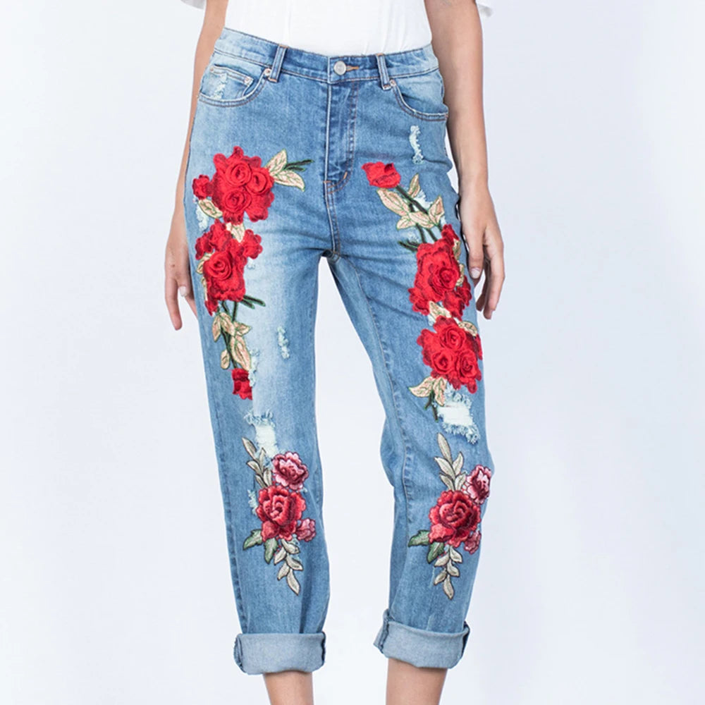 Retro Chic Embroidered Stacked Denim
