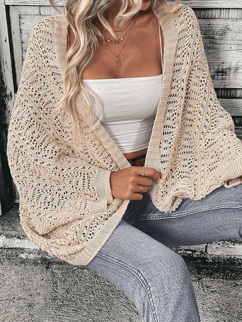 Loose Fit Camisole Knit Cardigan – Solid Color Batwing Sleeve Women's Top