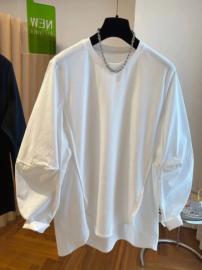 Irregular Solid T Shirt for Women Spring Autumn Korean Fashion Ropa De Mujer Simple Casual Vintage Camisetas