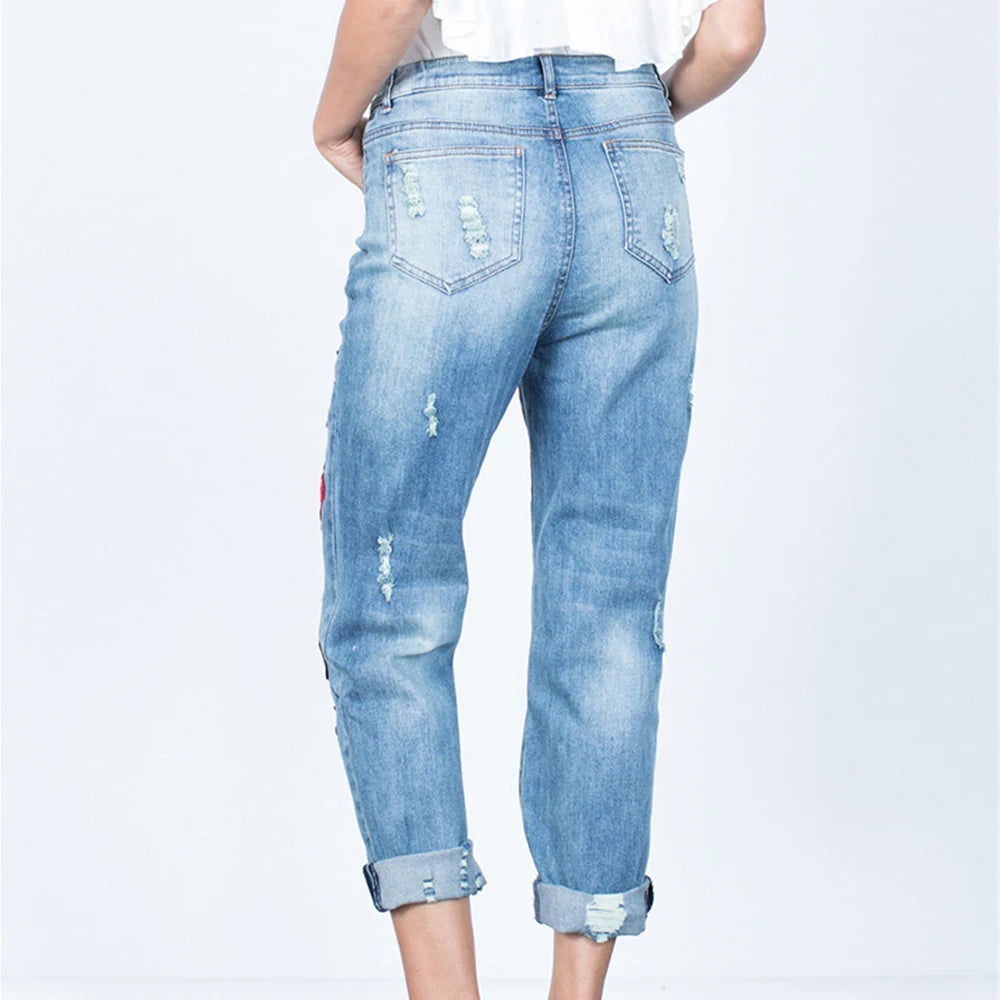 Retro Chic Embroidered Stacked Denim