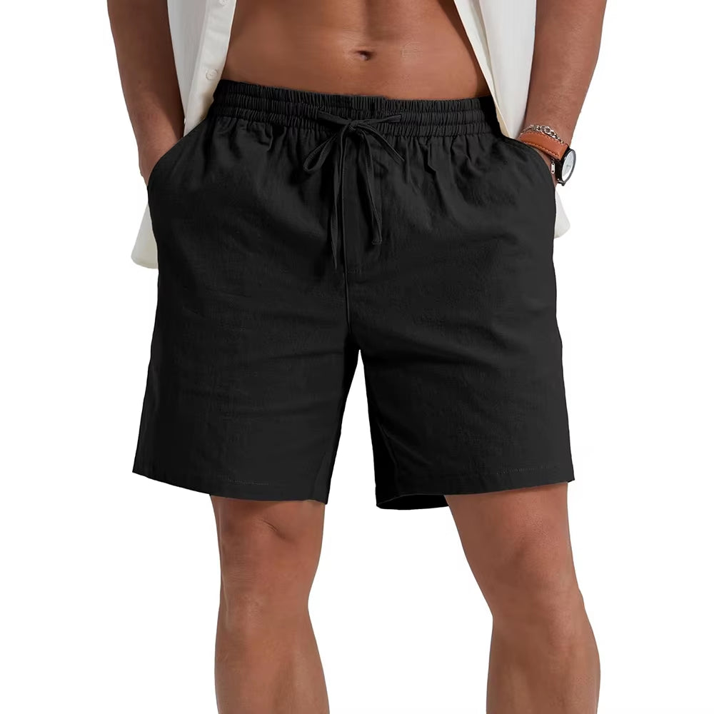 Summer New Men'S Shorts Lightweight Breathable Casual Short Pants Cotton Linen Simple Style Daily Sweatpants Short Trousers