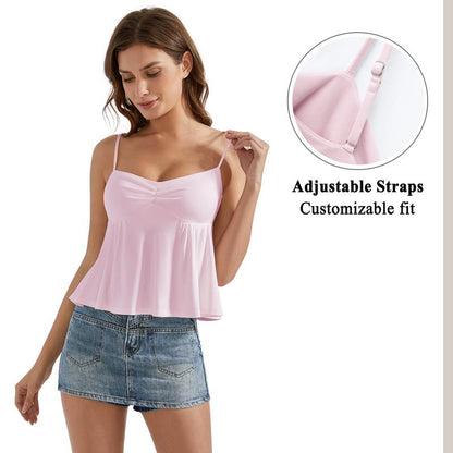OMKAGI Cute Peplum Camisole Tops for Women Built in Bra Sleeveless Going Out Tank Top