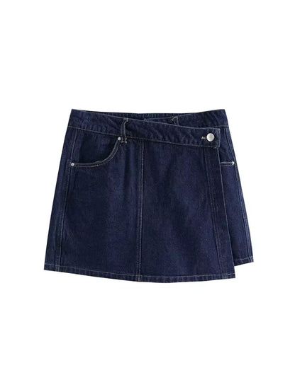 2025 Women'S Fashion Flip Pocket Decoration Short Flip Collar Slim Fit Denim Top + Asymmetric Denim Skirt 2 Piece Set