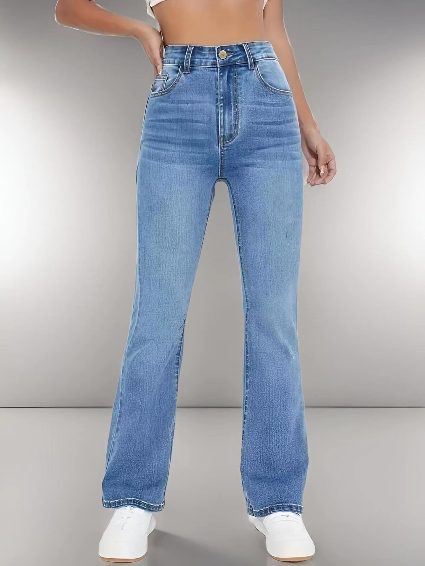 High-Waist Washed Jeans