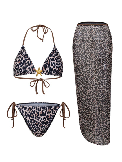3-Piece Floral Bikini Set – High-Waist, Backless Top & Long Skirt Cover-Up (2025)