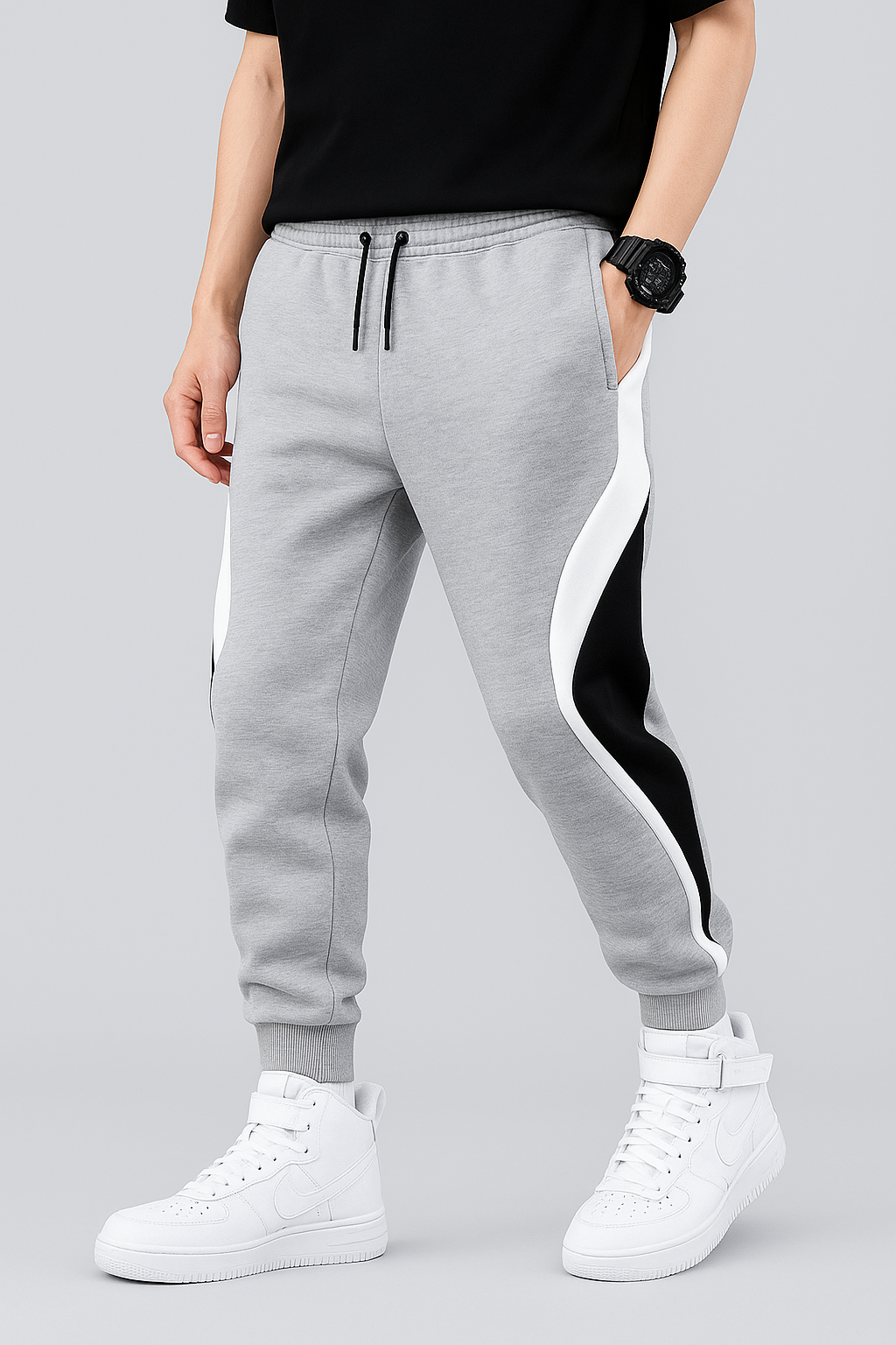 Autumn Men'S Wide Loose Casual Pants Mens Patchwork Nine-Point Sports Elastic Rope Breathable Tie-Foot Trousers
