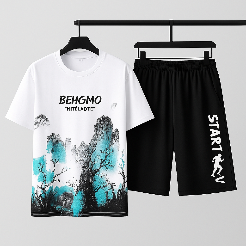 Summer Men's 2-Piece Set – Manga Graffiti T-Shirt & Shorts
