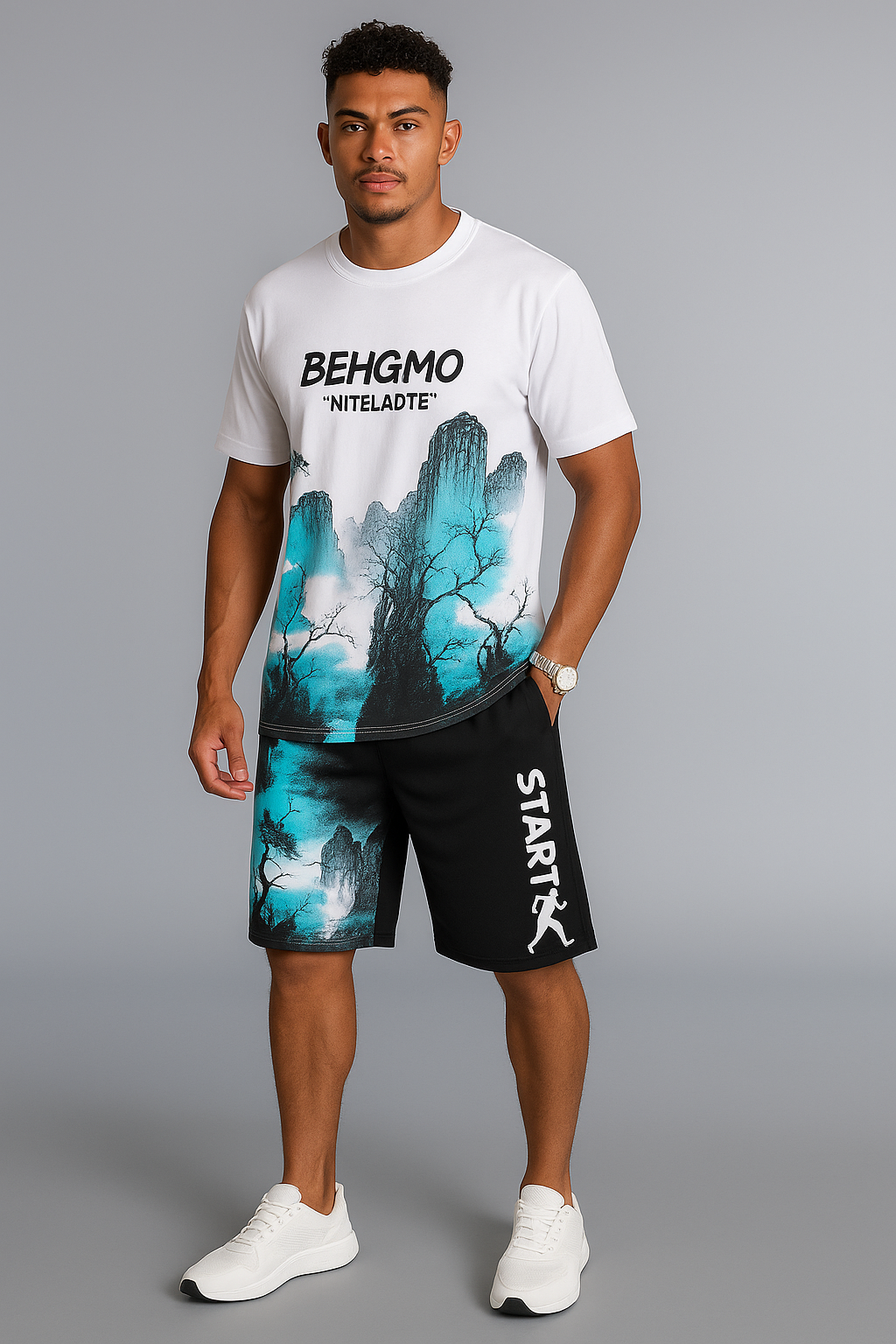 Summer Men's 2-Piece Set – Manga Graffiti T-Shirt & Shorts