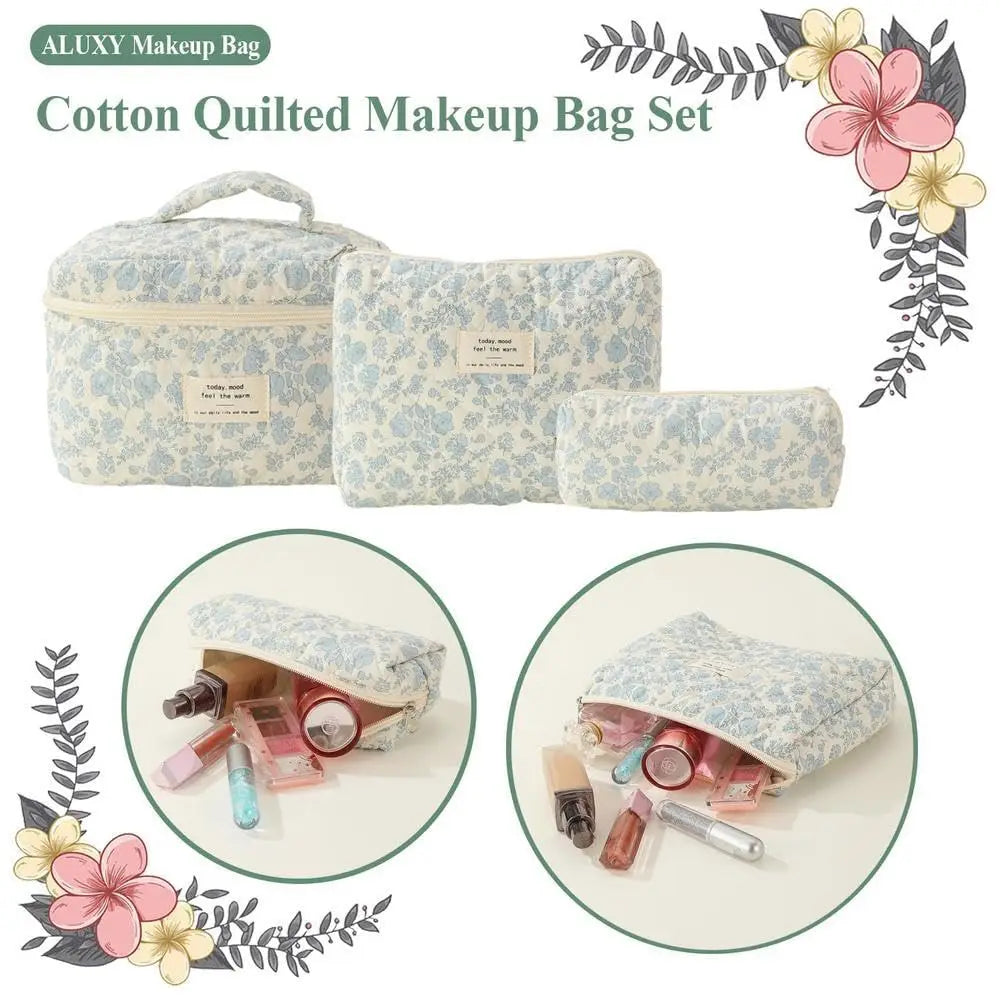 1Pcs Cute Quilted Cotton Makeup Bag Women Zipper Cosmetic Organizer Cloth Handbag Box Shape Portable Toiletry Case for Girls