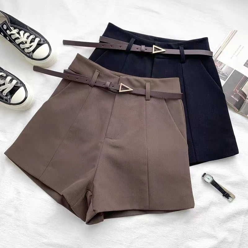 High-Waist A-Line Belted Shorts