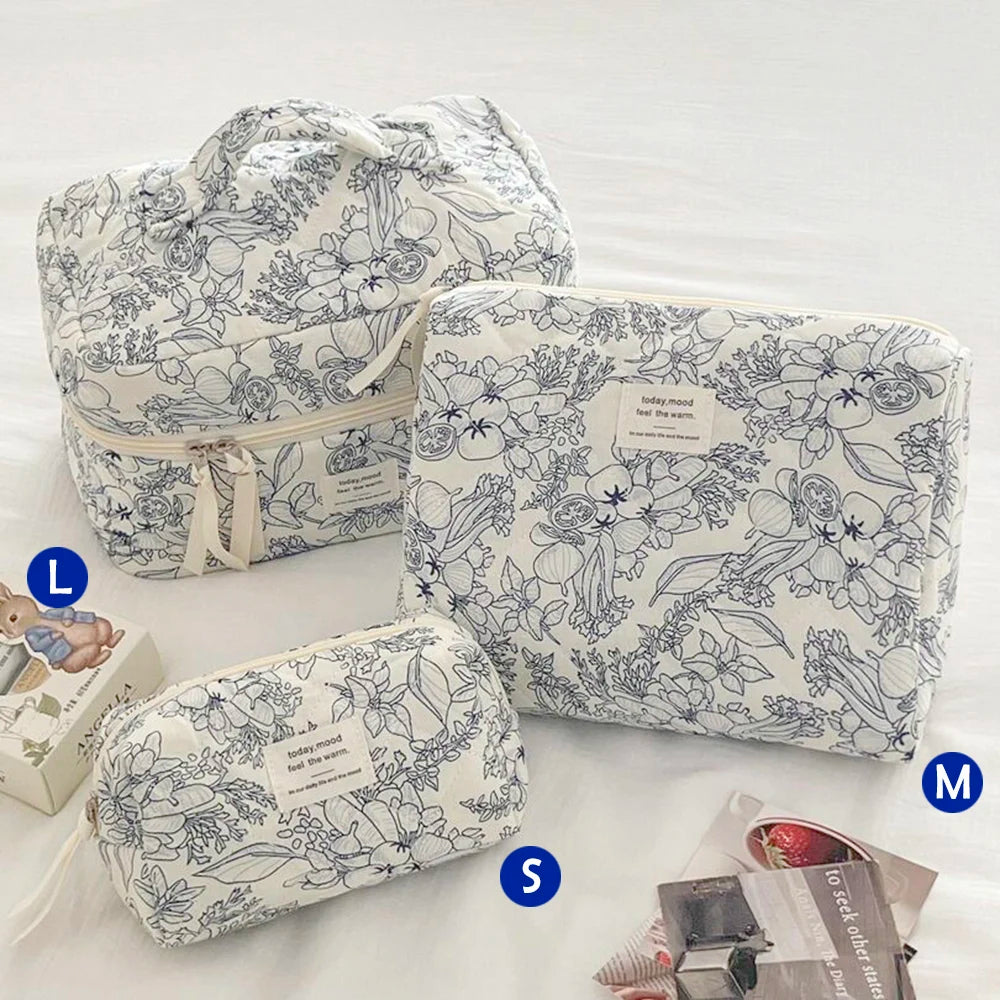 1Pcs Cute Quilted Cotton Makeup Bag Women Zipper Cosmetic Organizer Cloth Handbag Box Shape Portable Toiletry Case for Girls