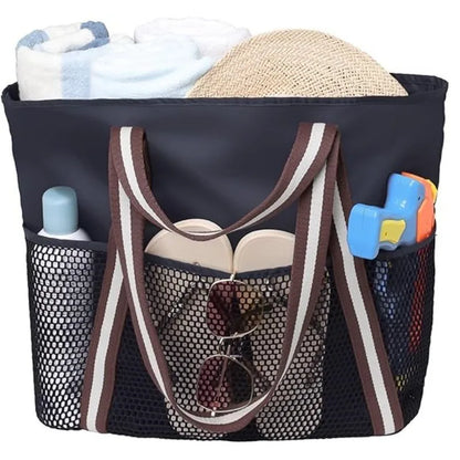 New Hot Sell Beach Bag Large Waterproof Sandproof Foldable Tote for Women with Zipper Mesh Pockets for Pool Swim Travel Everyday