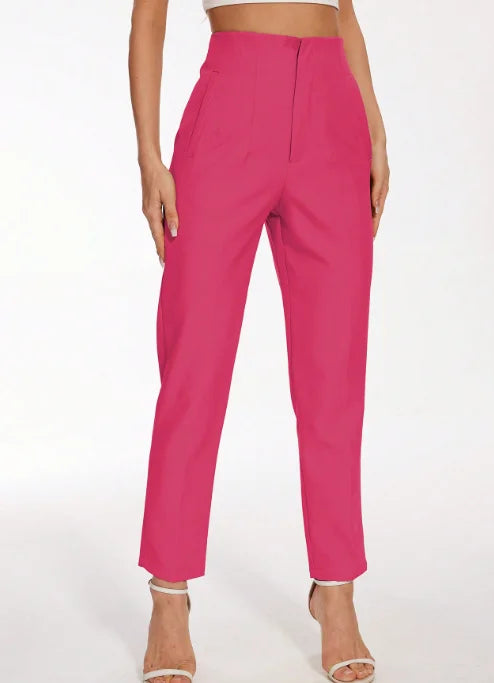 High-Waist Slim Trousers