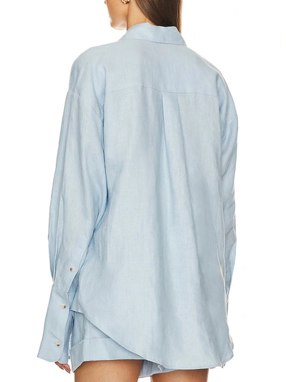  Lapel Shirt with Loose Shorts Two-Piece Set 