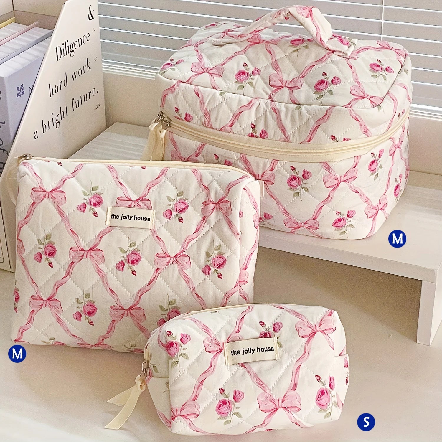 1Pcs Cute Quilted Cotton Makeup Bag Women Zipper Cosmetic Organizer Cloth Handbag Box Shape Portable Toiletry Case for Girls