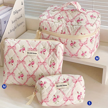 1Pcs Cute Quilted Cotton Makeup Bag Women Zipper Cosmetic Organizer Cloth Handbag Box Shape Portable Toiletry Case for Girls