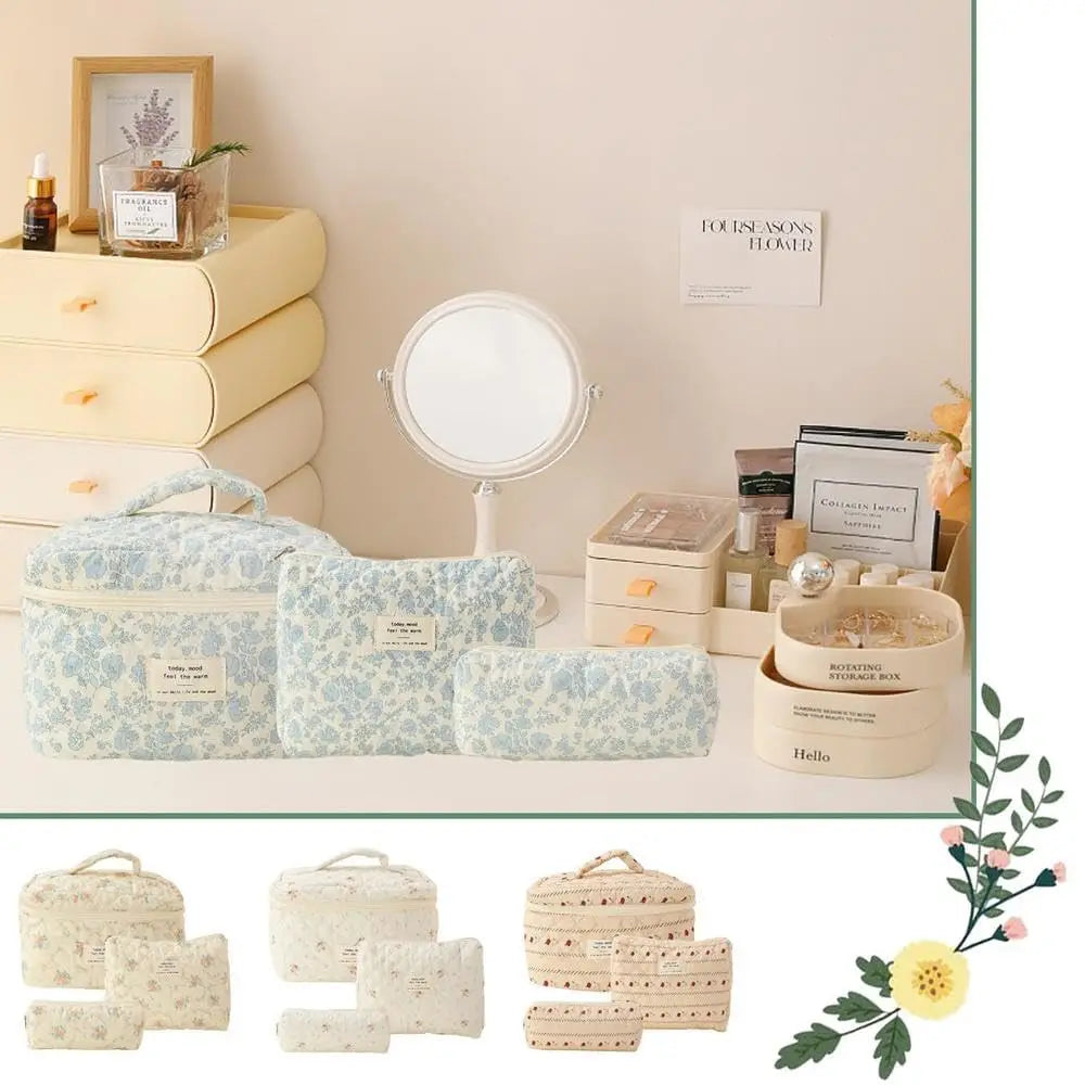 1Pcs Cute Quilted Cotton Makeup Bag Women Zipper Cosmetic Organizer Cloth Handbag Box Shape Portable Toiletry Case for Girls