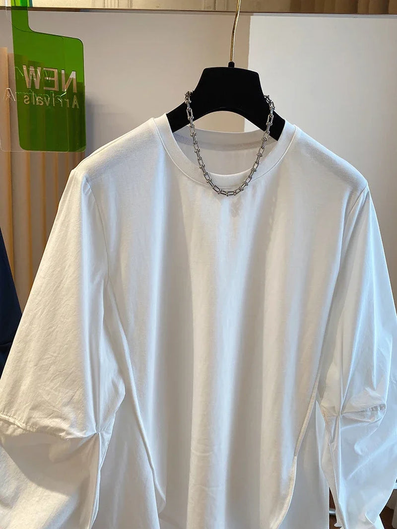 Irregular Solid T Shirt for Women Spring Autumn Korean Fashion Ropa De Mujer Simple Casual Vintage Camisetas