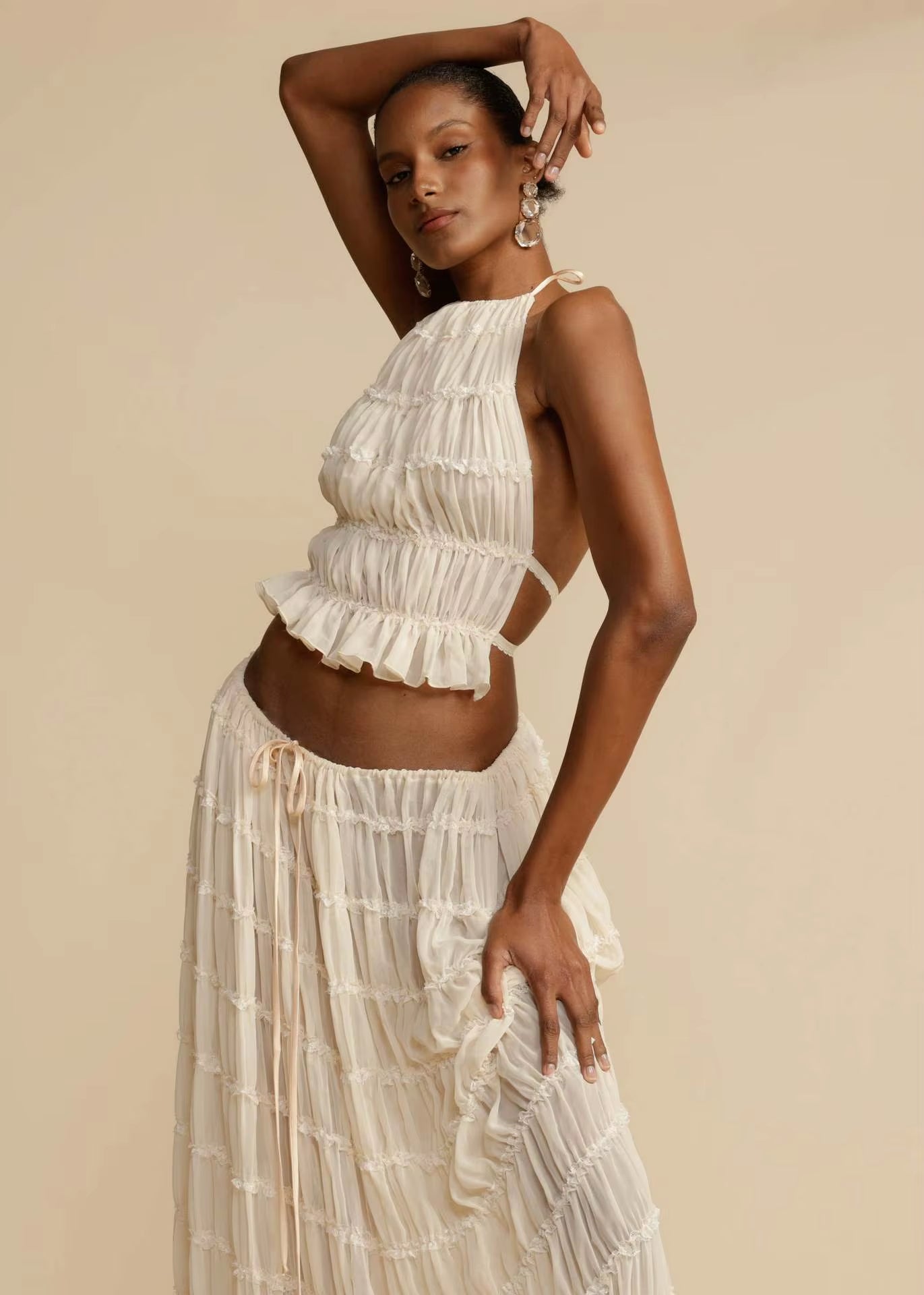 Summer Halter Backless 2-Piece Skirt Set 