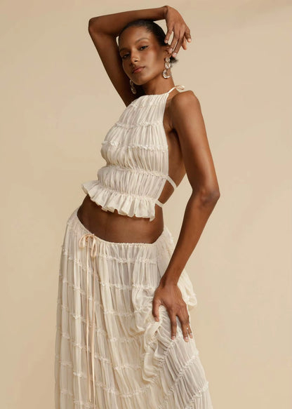 Summer Halter Backless 2-Piece Skirt Set 