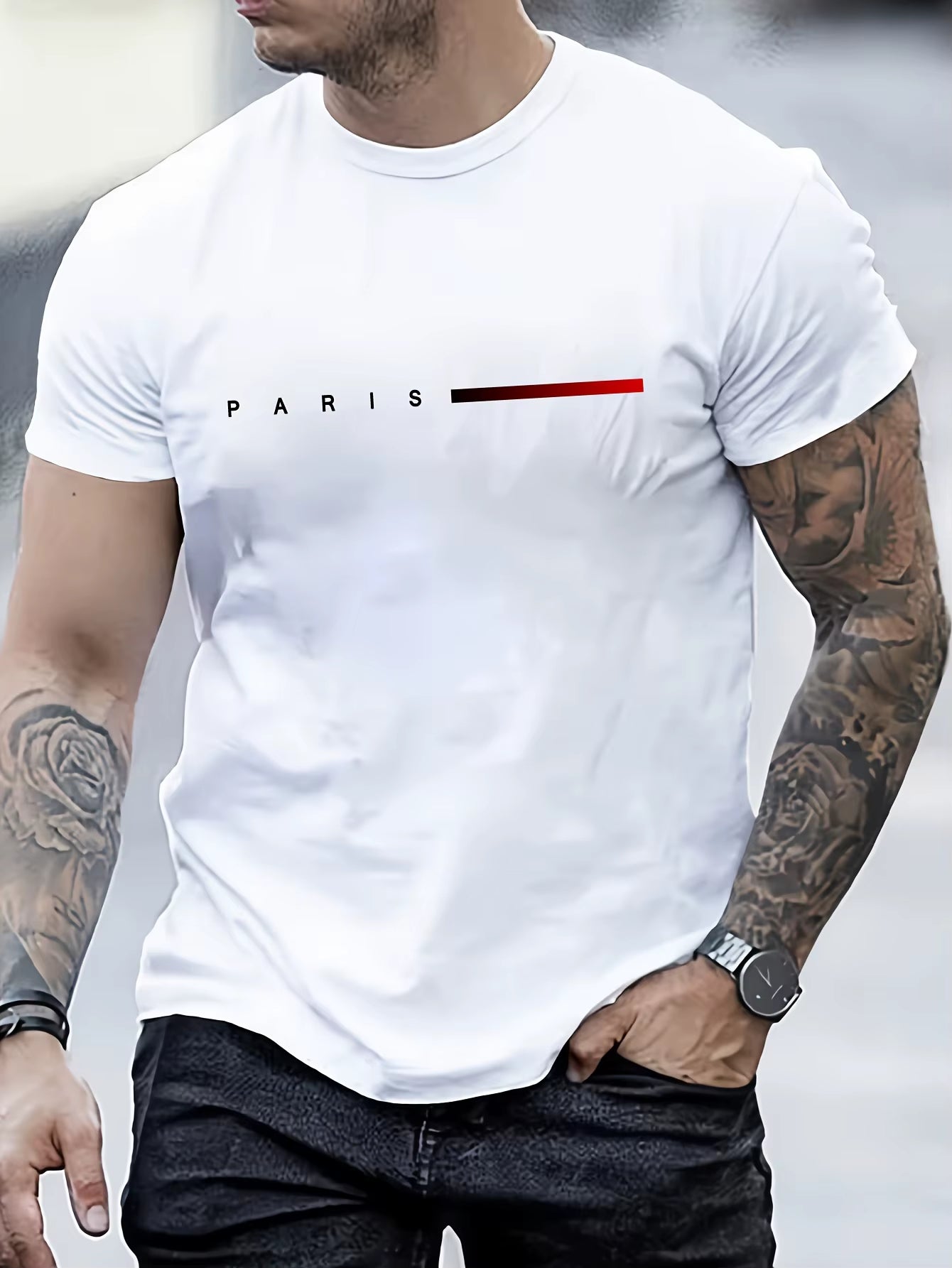 PARIS Creative Letter Print Tee – Slim Fit T-Shirt
