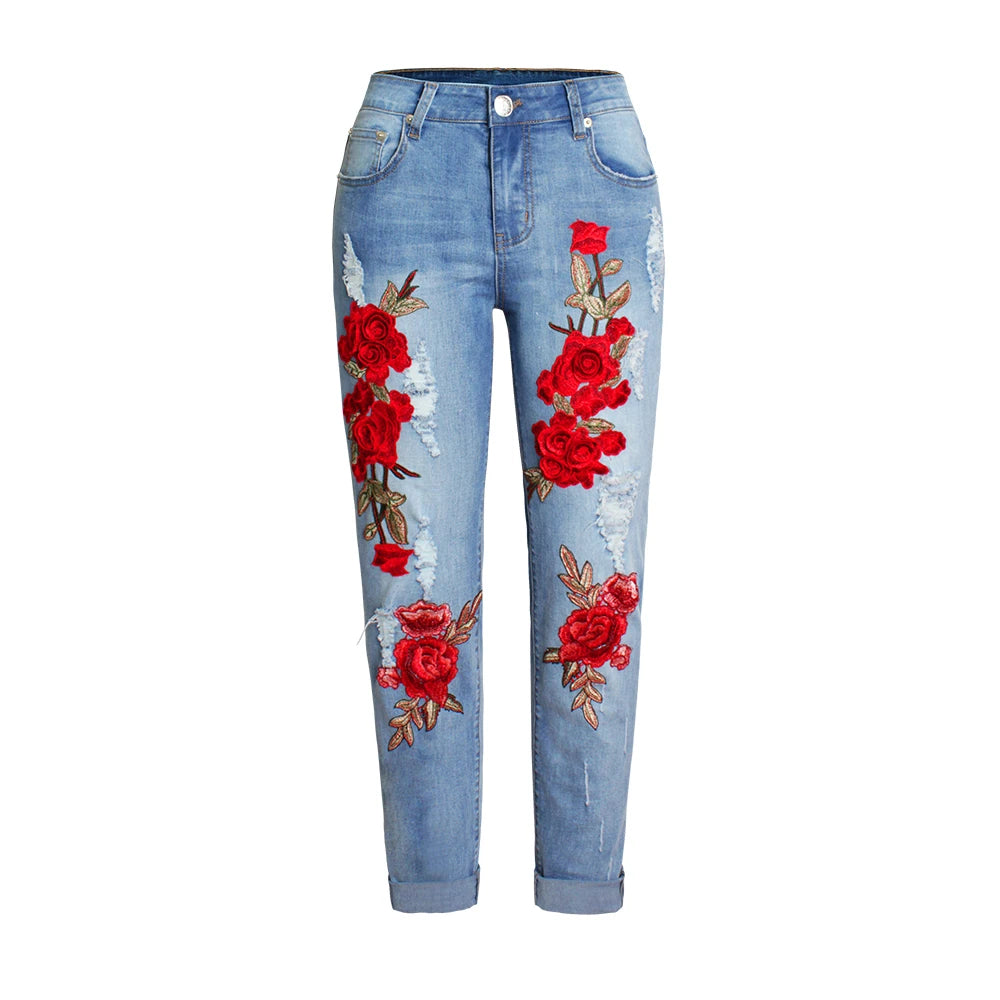 Retro Chic Embroidered Stacked Denim