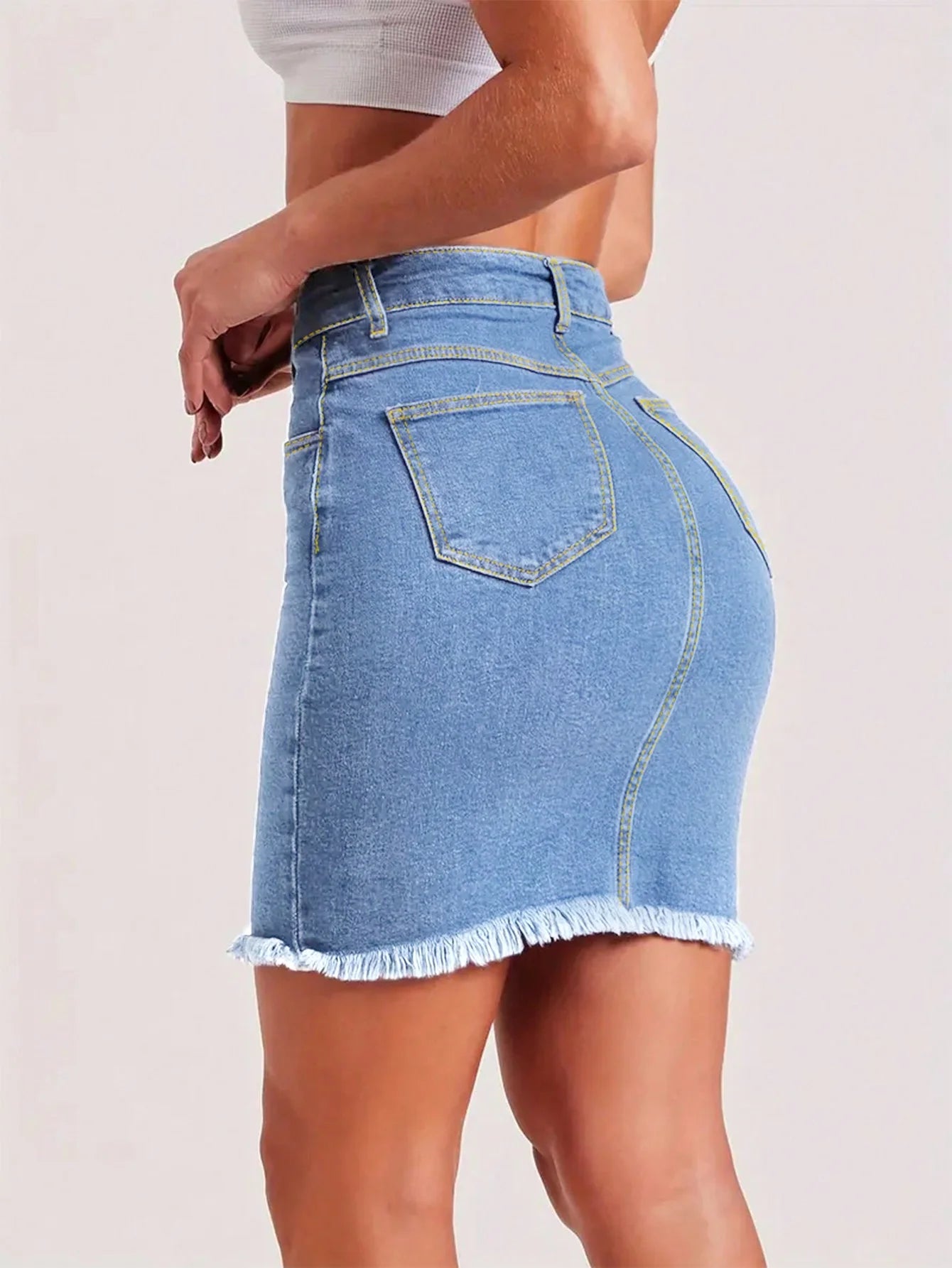 Slim Fit Raw Hem Denim Skirt