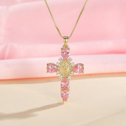 Virgin Mary Cross Teardrop Color Pendant Necklaces for Women