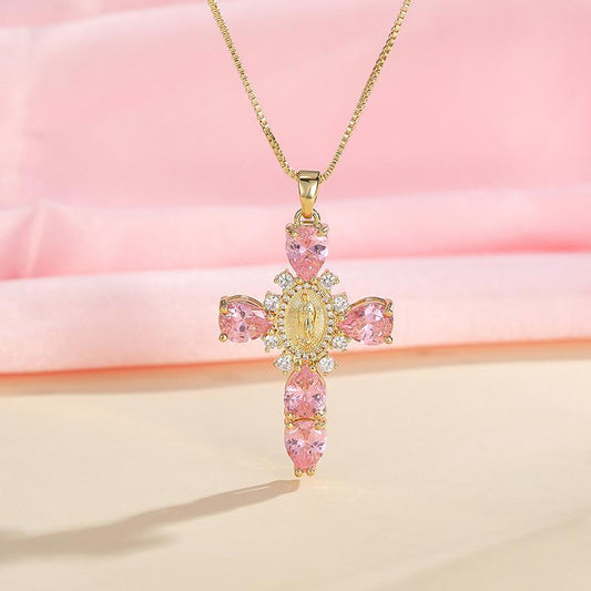 Virgin Mary Cross Teardrop Color Pendant Necklaces for Women