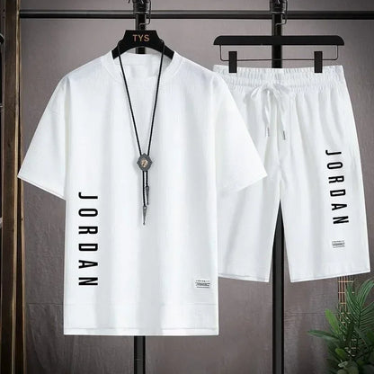 Stylish Casual T-Shirt + Shorts Set Men'S Sports Set Loose Comfortable Low Run 2025 Men'S Summer Waffle Suit