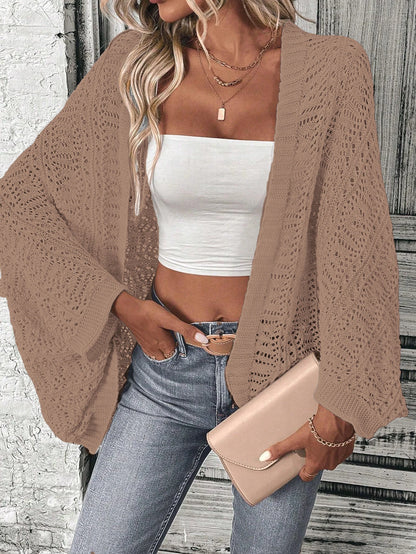 Loose Fit Camisole Knit Cardigan – Solid Color Batwing Sleeve Women's Top