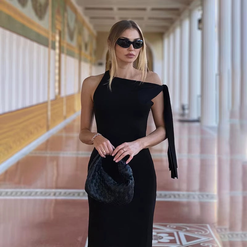 Sexy Solid O-Neck Sleeveless Dress Summer Slim Fit Piece Long Dress Evening Club Evening Dresses Women'S Clothing