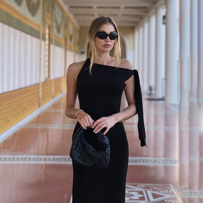 Sexy Solid O-Neck Sleeveless Dress Summer Slim Fit Piece Long Dress Evening Club Evening Dresses Women'S Clothing