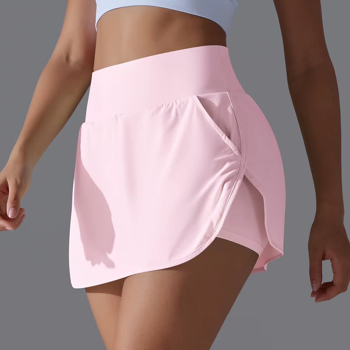 Women Gym Running Shorts Double Deck Quick Dry Gym Sport Shorts Fitness Jogging Workout Shorts with Pocket Sports Tight Short