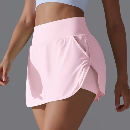 Women Gym Running Shorts Double Deck Quick Dry Gym Sport Shorts Fitness Jogging Workout Shorts with Pocket Sports Tight Short