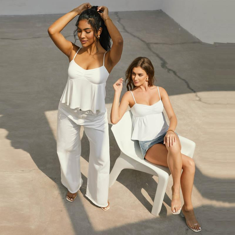 OMKAGI Cute Peplum Camisole Tops for Women Built in Bra Sleeveless Going Out Tank Top