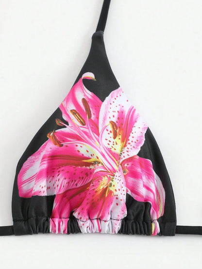 3-Piece Floral Bikini Set – High-Waist, Backless Top & Long Skirt Cover-Up (2025)