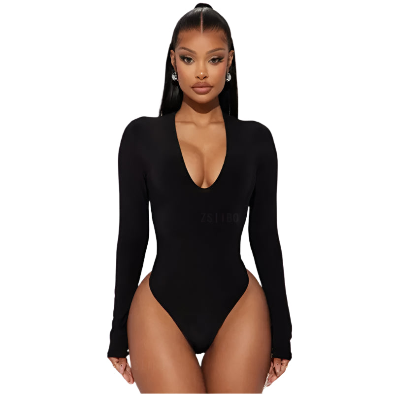 Europe and the United States Top Ladies Summer Ins Jumpsuit Slim New with Long Sleeves and Deep V-Neck Sexy.