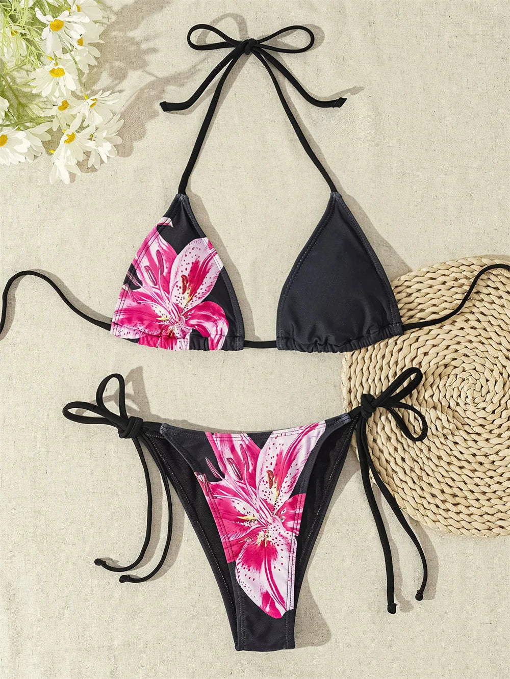 3-Piece Floral Bikini Set – High-Waist, Backless Top & Long Skirt Cover-Up (2025)